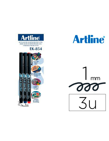 Rotulador artline retroproyeccion punta fibra permanente ek-854 1 mm -blister de 3 (1-ne 1-az 1-ro)