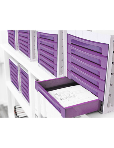 Fichero cajones de sobremesa archivo 2000 305x370x215 mm bandeja organizadora superior 6 cajones violeta translucido