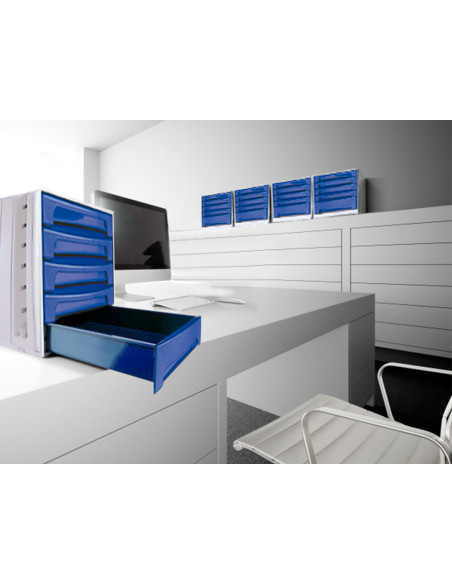 Fichero cajones de sobremesa archivo 2000 305x370x215 mm bandeja organizadora superior 5 cajones azul opaco