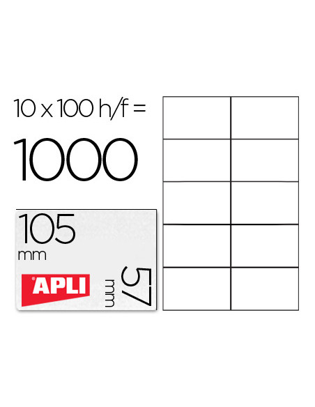 APLI ETIQUETAS ADHESIVAS 105X57MM INKJET/LÁSER C/RECTOS 10 X 100H BLANCO