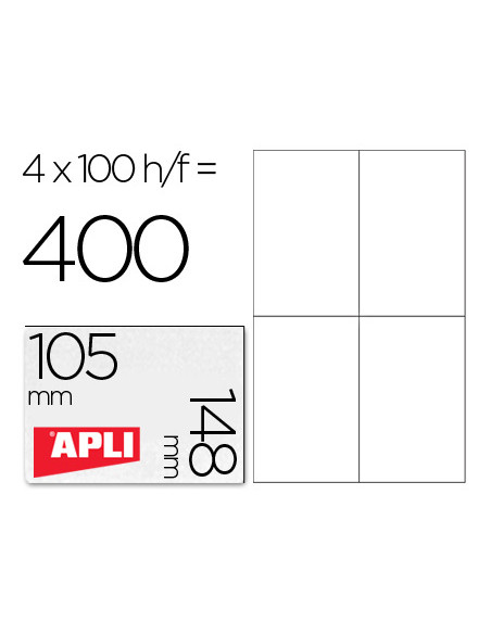 APLI ETIQUETAS ADHESIVAS 105X148MM INKJET/LÁSER C/RECTOS 4 X 100H BLANCO