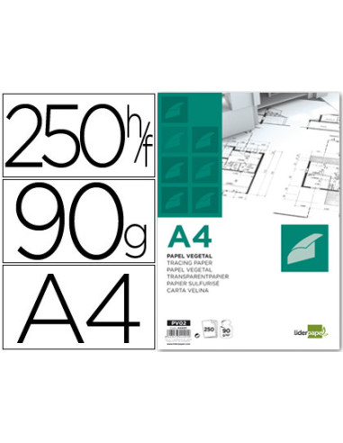 Papel dibujo liderpapel 210x297mm 90g/m2 vegetal