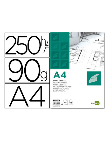 Papel dibujo liderpapel 210x297mm 90g/m2 vegetal