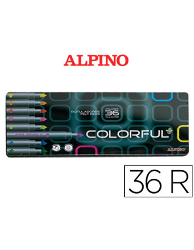 Rotulador alpino colorful c/ de 36 caja metal