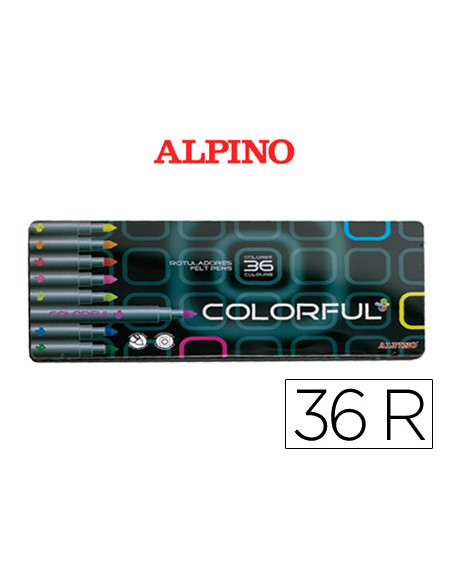 Rotulador alpino colorful c/ de 36 caja metal