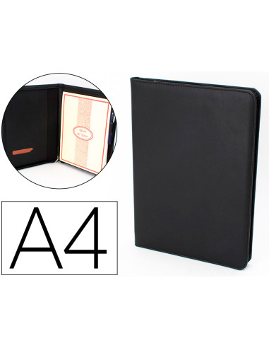 Carpeta portafolios q-connect artesania a4 similpiel negro cremallera y dptos. 332x262x30 mm fabricada en ubrique