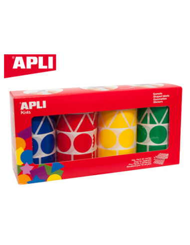 APLI GOMETS GEOMÉTRICOS CAJA 4 ROLLOS FORMAS Y COLORES SURTIDOS -5428 UNIDADES-