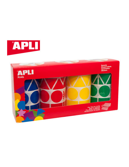 APLI GOMETS GEOMÉTRICOS CAJA 4 ROLLOS FORMAS Y COLORES SURTIDOS -5428 UNIDADES-