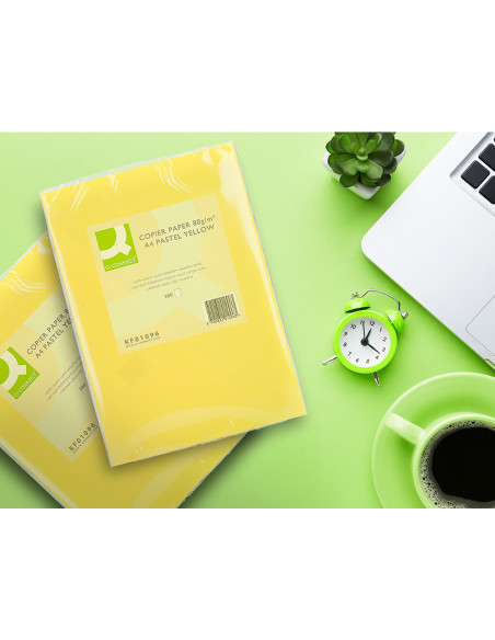 Papel color q-connect din a4 80gr amarillo paquete de 500 hojas