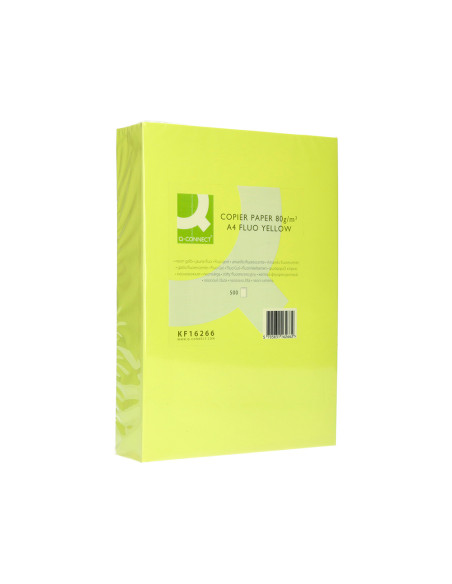 Papel color q-connect din a4 80gr amarillo neon paquete de 500 hojas