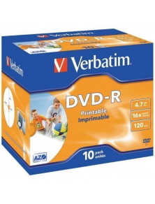 Dvd-r verbatim imprimible capacidad 4.7gb velocidad 16x 120 min pack de 10 unidades