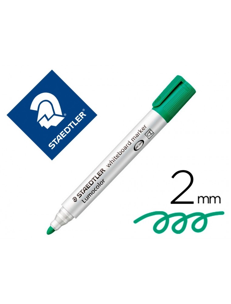 Rotulador staedtler lumocolor 351 para pizarra blanca punta redonda 2 mm recargable color verde claro.