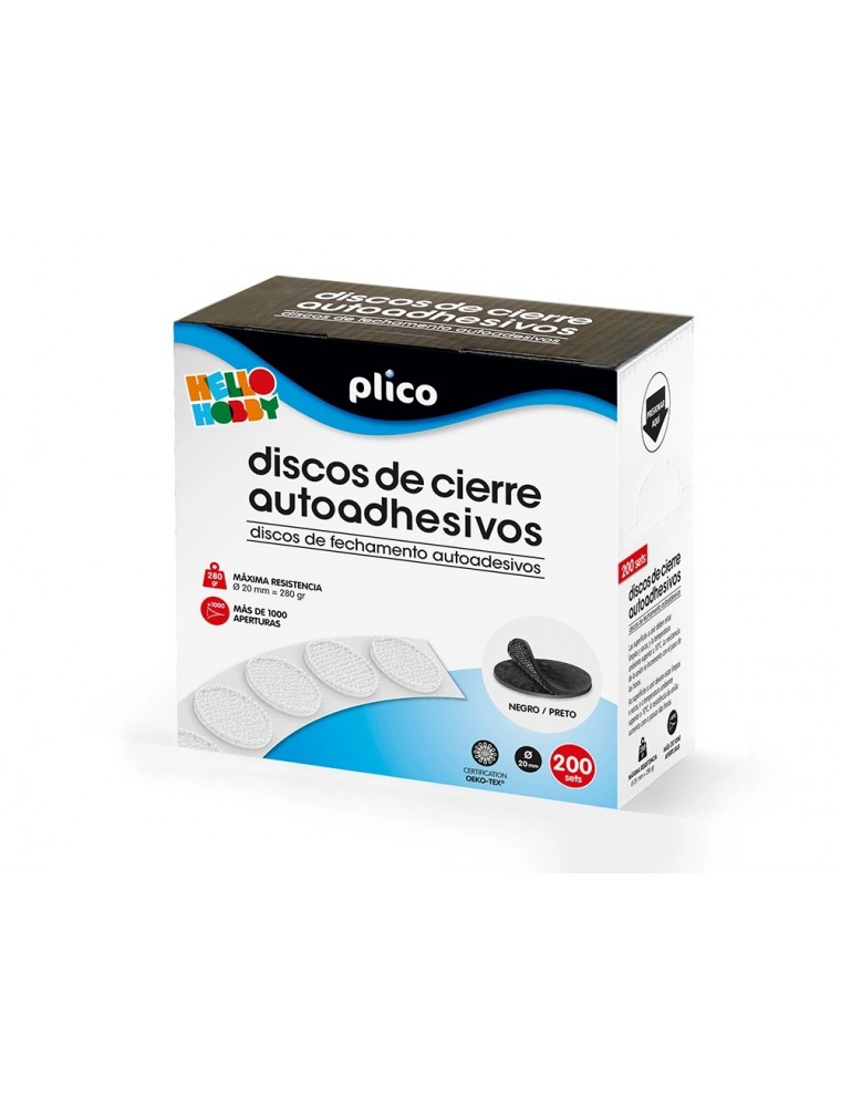 Disco de cierre plico velcro autoadhesivo 20 mm diametro color negro caja de 200 unidades.