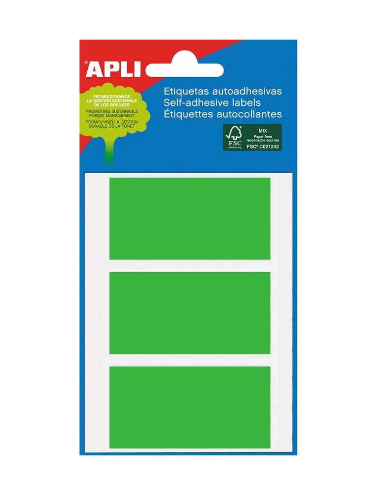 ETIQUETAS AUTOADHESIVAS 34X67MM VERDES BOLSA 5 HOJAS REF. 2074 APLI