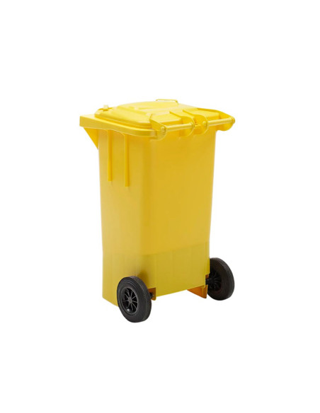 Papelera contenedor q-connect plastico amarillo para plasticos y envases metalicos 100l con tapa y ruedas 750x470x370 mm