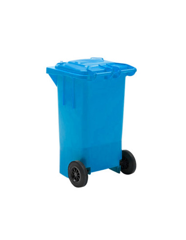 Papelera contenedor q-connect plastico azul para papel y carton 100l con tapa y ruedas 750x470x370 mm