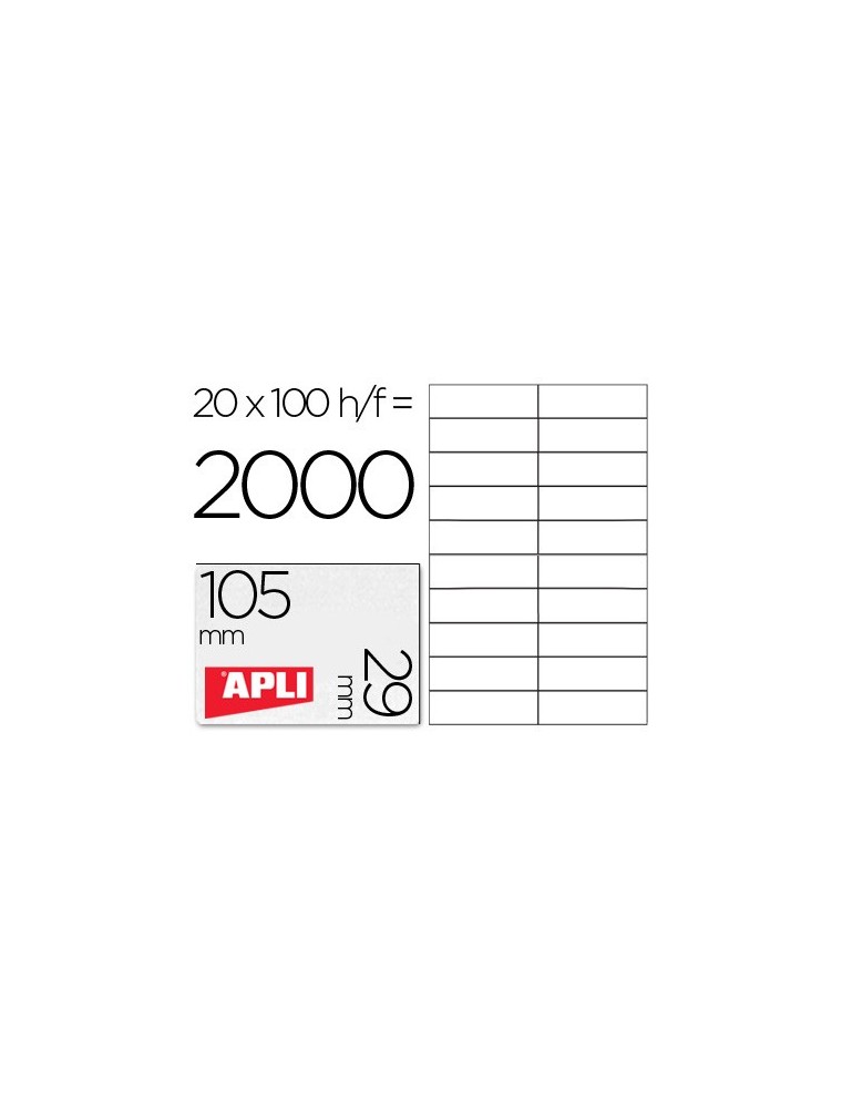 Etiqueta adhesiva apli 1299 tamaño 105x29 mm para fotocopiadora laser ink-jet caja con 100 hojas din a4