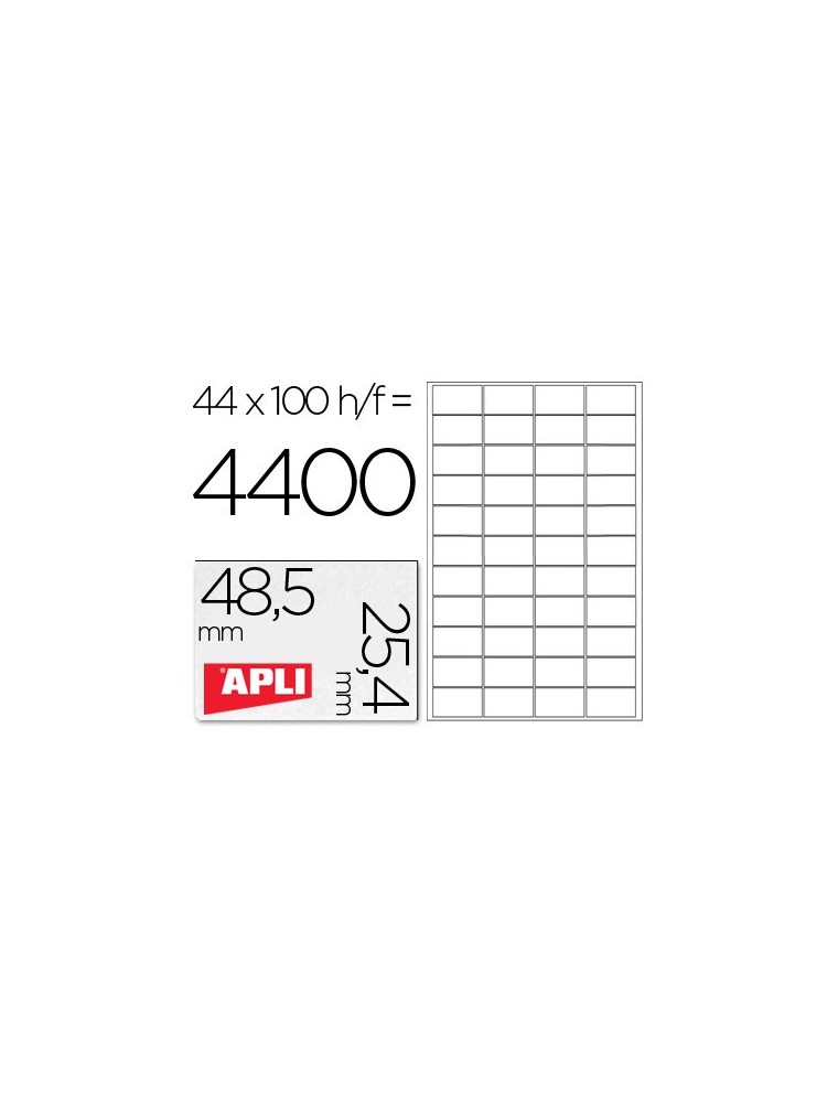 Etiqueta adhesiva apli 1285 tamaño 48,5x25,4 mm para fotocopiadora laser ink-jet caja con 100 hojas din a4