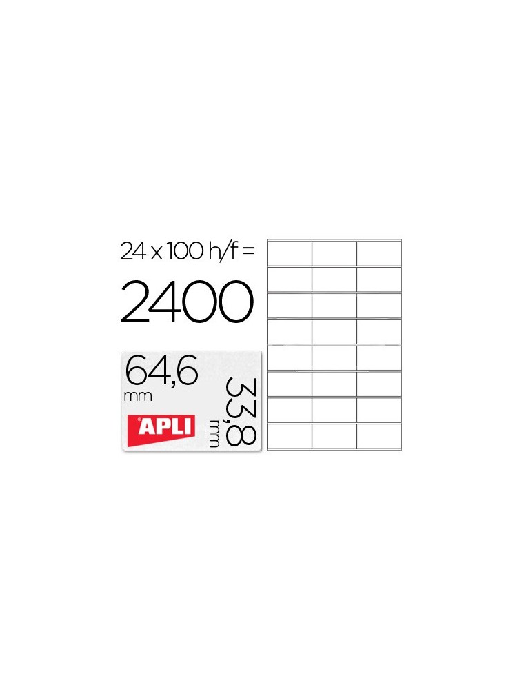 Etiqueta adhesiva apli 1263 tamaño 64,6x33,8 mm fotocopiadora laser ink-jet caja con 100 hojas din a4