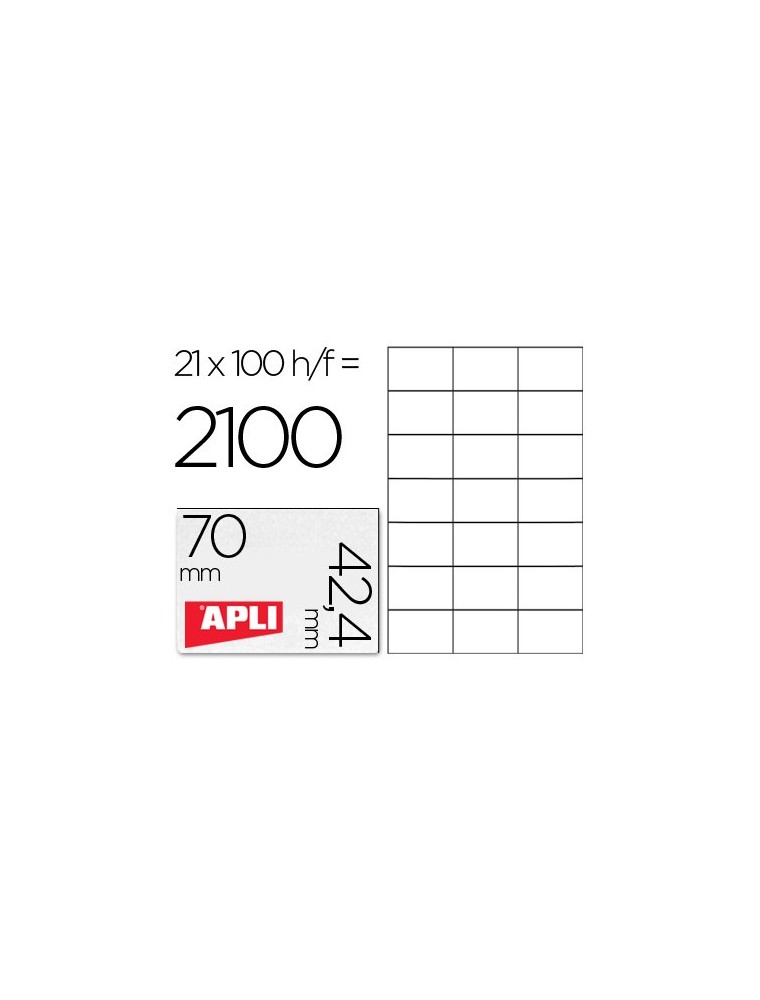 Etiqueta adhesiva apli 1276 tamaño 70x42,4 mm para fotocopiadora laser ink-jet caja con 100 hojas din a4