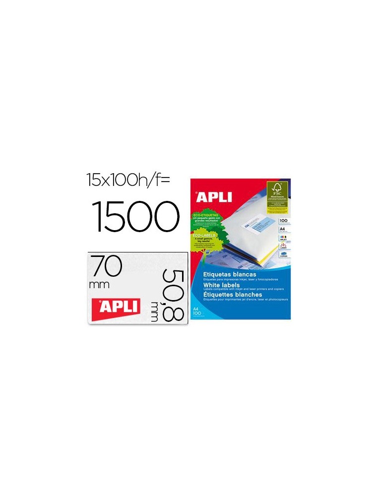 Etiqueta adhesiva apli 1295 tamaño 70x50,8 mm fotocopiadora laser ink-jet caja con 100 hojas din a4