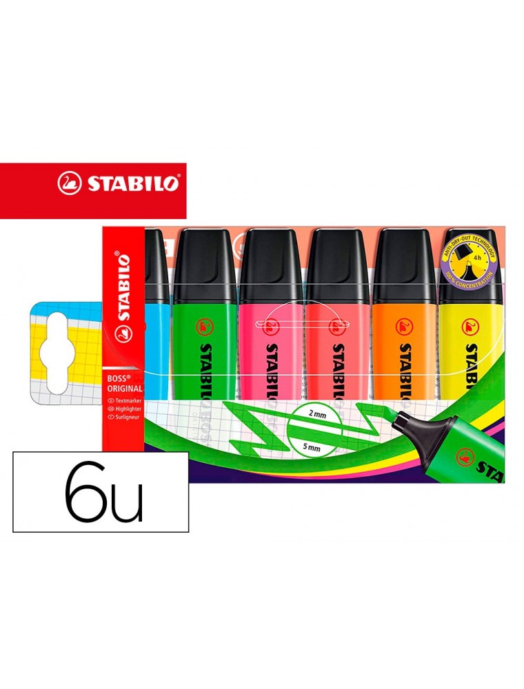 Rotulador stabilo boss fluorescente 70 estuche de 6 unidades colores surtidos