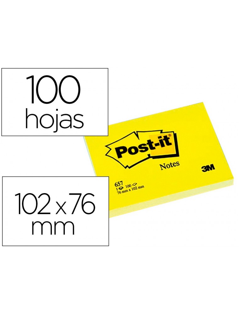 Bloc de notas adhesivas quita y pon post-it 76x102 mm con 100 hojas 657