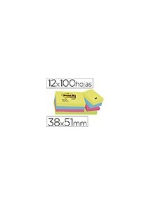 Bloc de notas adhesivas quita y pon post-it 38x51 mm neon pack de 12 blocs surtido