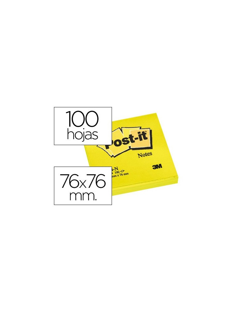 Bloc de notas adhesivas quita y pon post-it 76x76 mm amarillo neon con 100 hojas