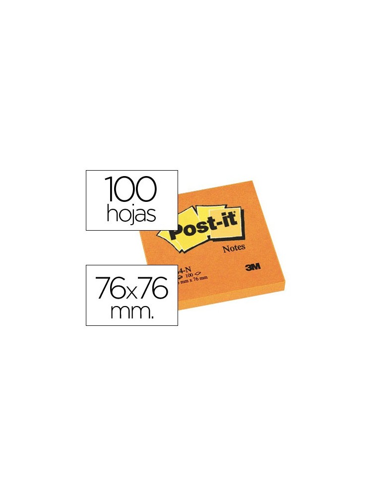 Bloc de notas adhesivas quita y pon post-it 76x76 mm naranjaneon con 100 hojas