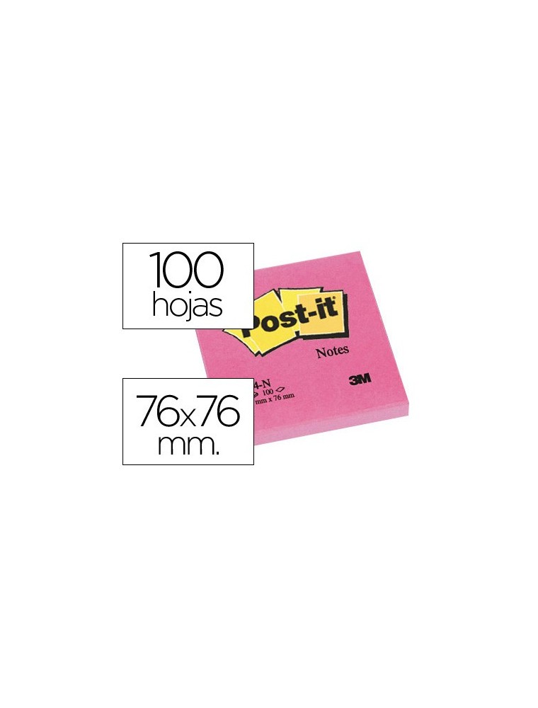 Bloc de notas adhesivas quita y pon post-it 76x76 mm fucsia neon con 100 hojas