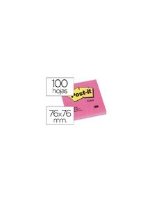 Bloc de notas adhesivas quita y pon post-it 76x76 mm fucsia neon con 100 hojas