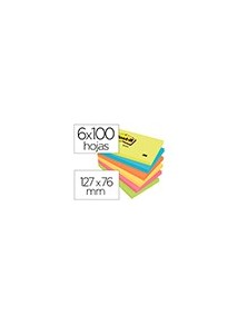 Bloc de notas adhesivas quita y pon post-it 76x127 mm neon pack de 6 blocs surtido