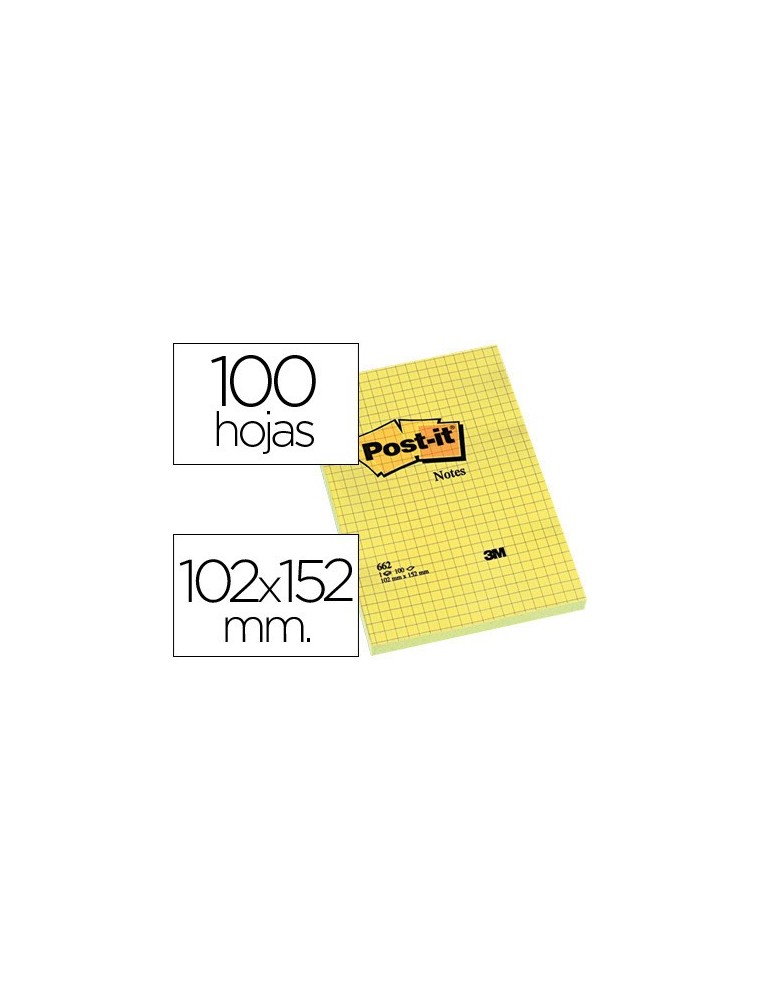 Bloc de notas adhesivas quita y pon post-it 102x152 mm cuadriculado 662