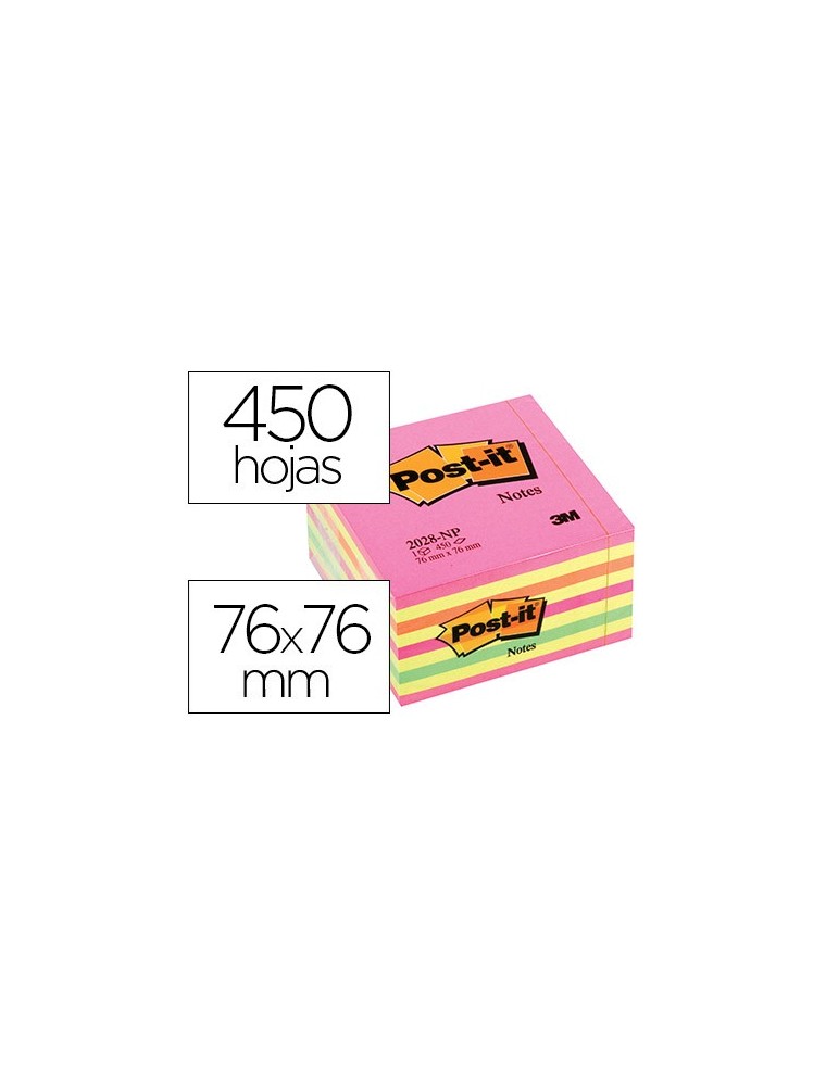 Bloc de notas adhesivas quita y pon post-it 76x76 mm cubo color rosa neon 450 hojas