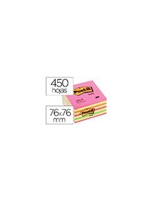 Bloc de notas adhesivas quita y pon post-it 76x76 mm cubo color rosa neon 450 hojas