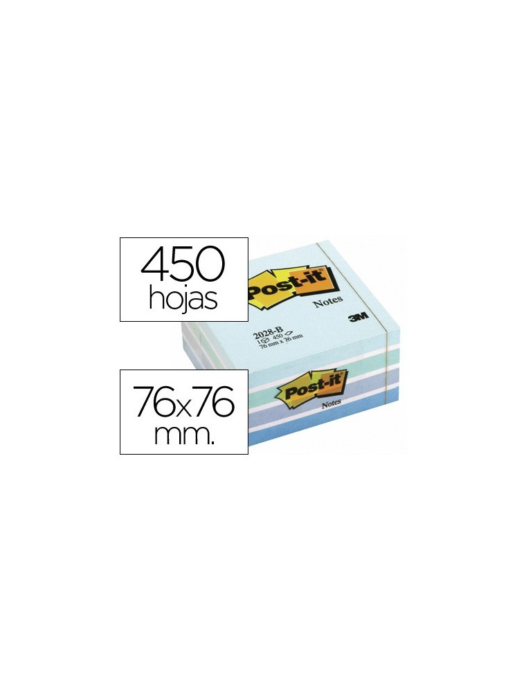 Bloc de notas adhesivas quita y pon post-it 76x76 mm cubo color azul pastel 450 hojas