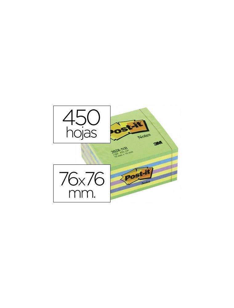 Bloc de notas adhesivas quita y pon post-it 76x76 mm cubo color azul y verde 450 hojas