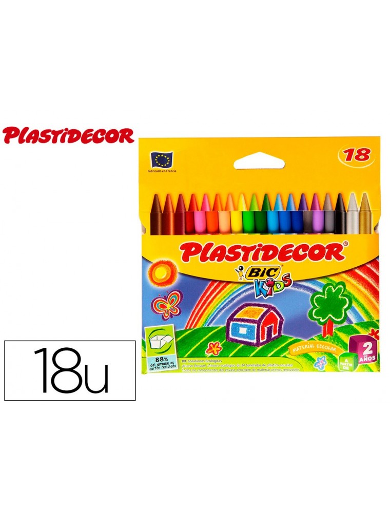 Lapices cera plastidecor caja de 18 colores surtidos