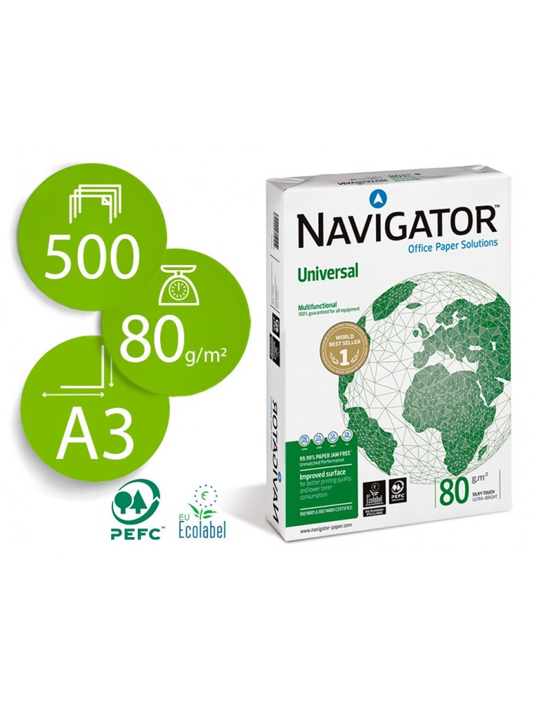 Papel fotocopiadora navigator din a3 80 gramos papel multiuso ink-jet y laserpaquete de 500 hojas