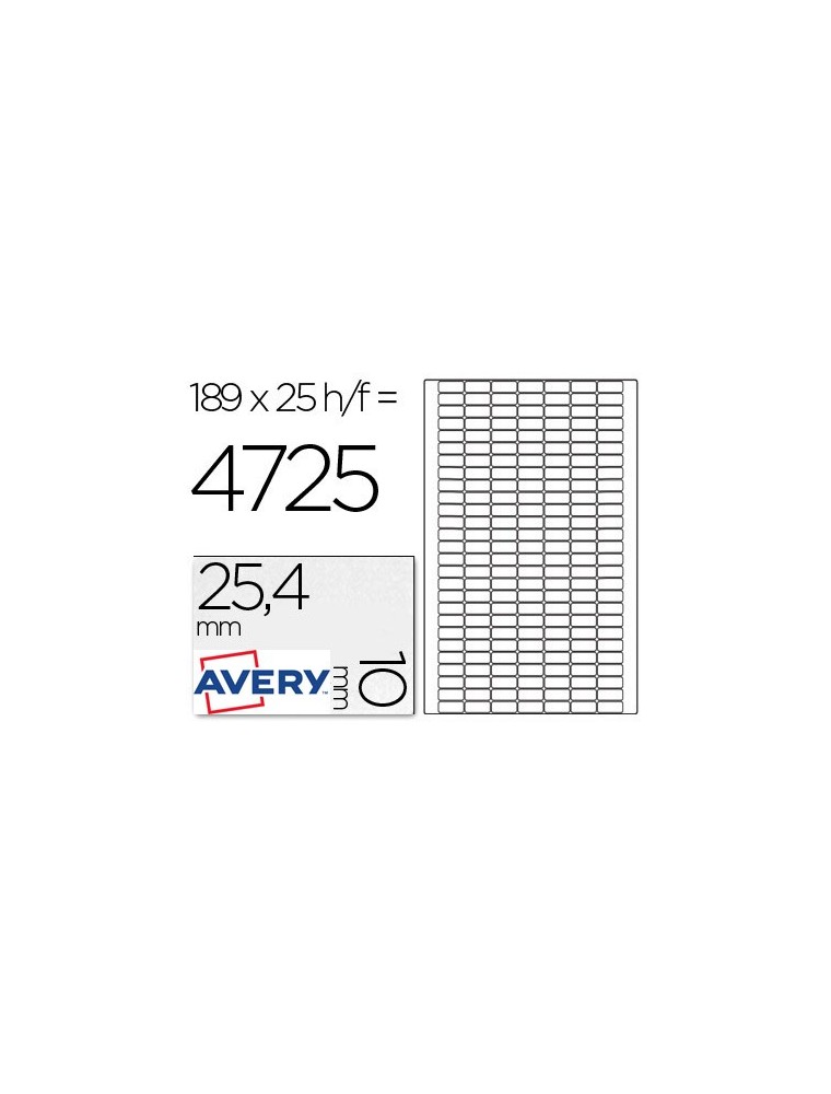 Etiqueta adhesiva avery tamaño 25,4x10 mm removible paquete de 25 hojas especial codigos de barras