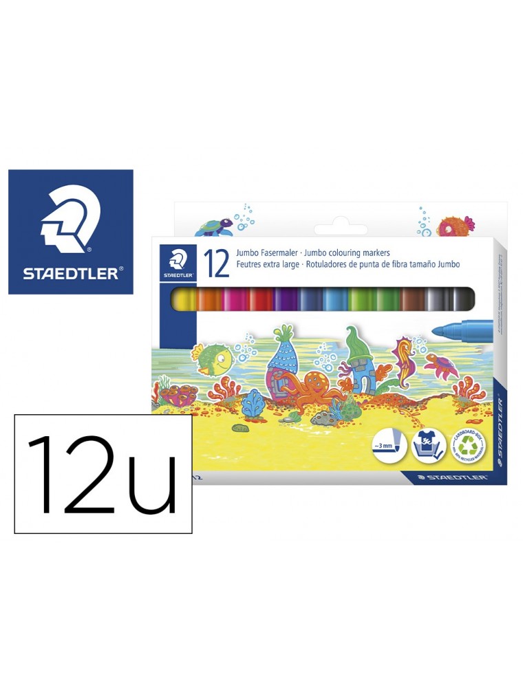 Rotulador staedtler color jumbo trazo 3 mm estuche de 12 unidades colores surtidos