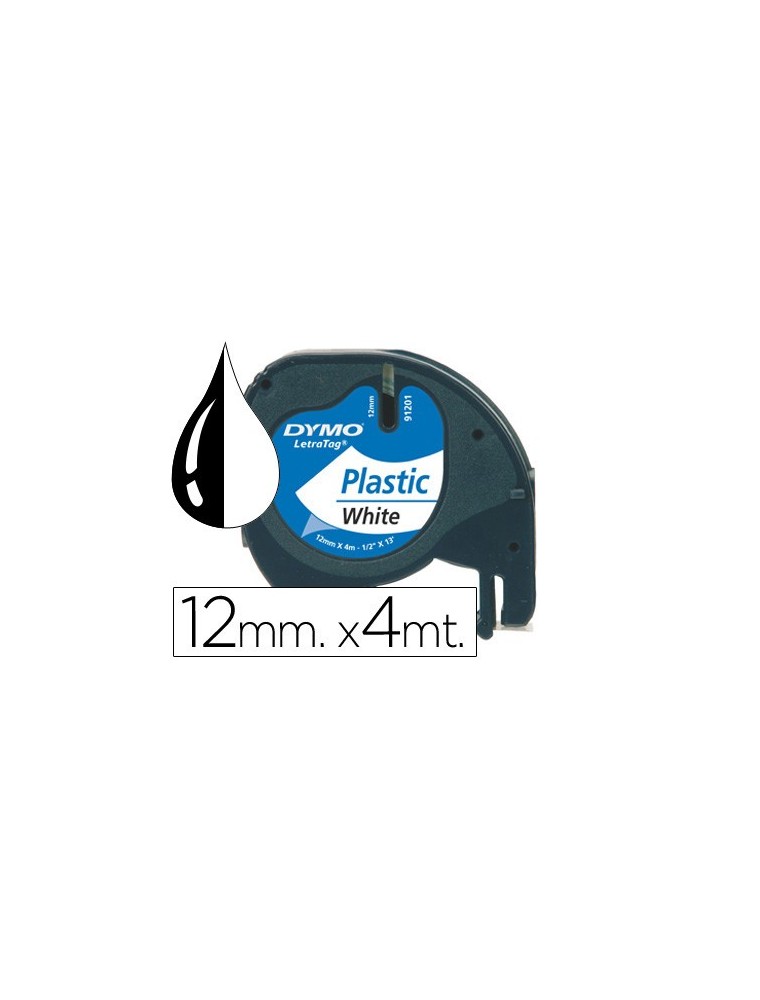 Cinta dymo plastico 12mmx4mt negroblanco perla para maquina letratag 91201