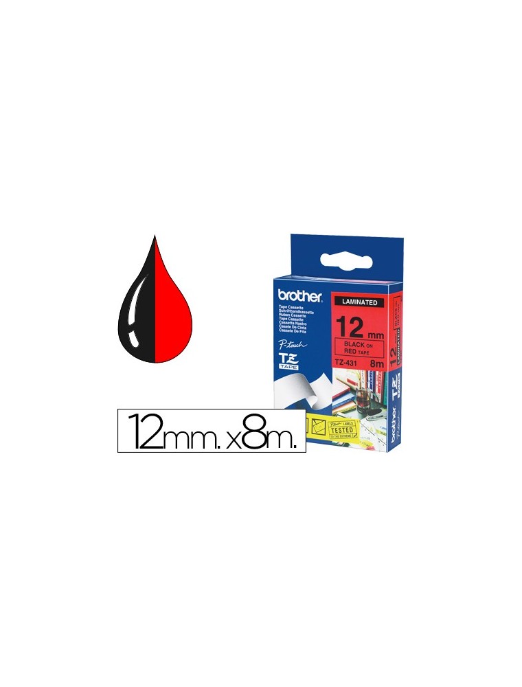 Cinta brother tze431 laminada negro-rojo 12mm x 8mts