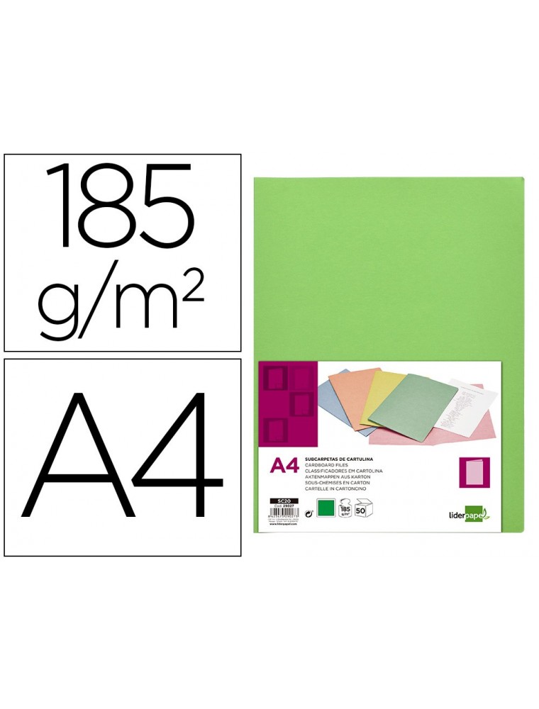 Subcarpeta liderpapel din a4 verde intenso 180gm2