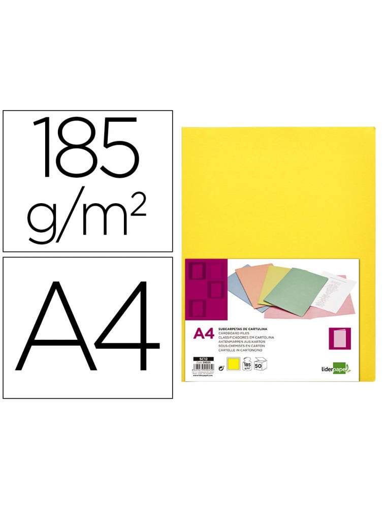 Subcarpeta liderpapel din a4 amarillo intenso 180gm2