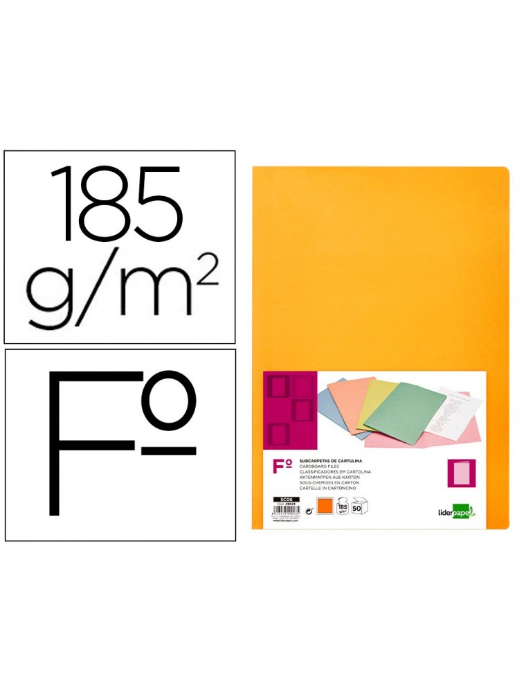 Subcarpeta liderpapel folio naranja intenso 180gm2